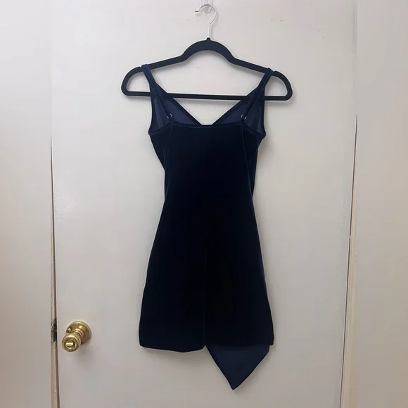Velvet Asymmetrical Navy Blue Sexy Dress - Picture 8 of 11